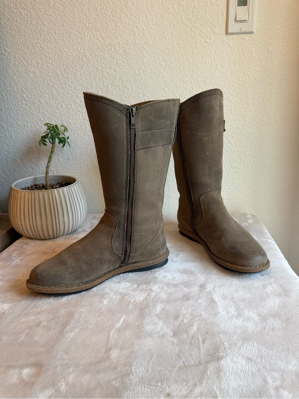 Born Olive-Taupe Suede Mid-Calf Heeled Boots - Picture 16 of 16